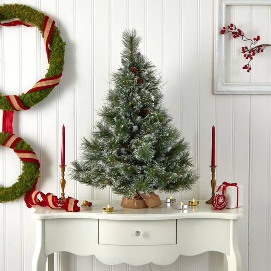 3ft. Pre-Lit Frosted Artificial Christmas Tree with Pinecones, Clear Lights